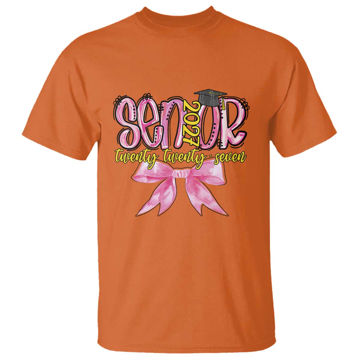 Funny Senior EST 2027 Graduation T Shirt Twenty Twenty Seven Pink Bow TS11 Orange Print Your Wear