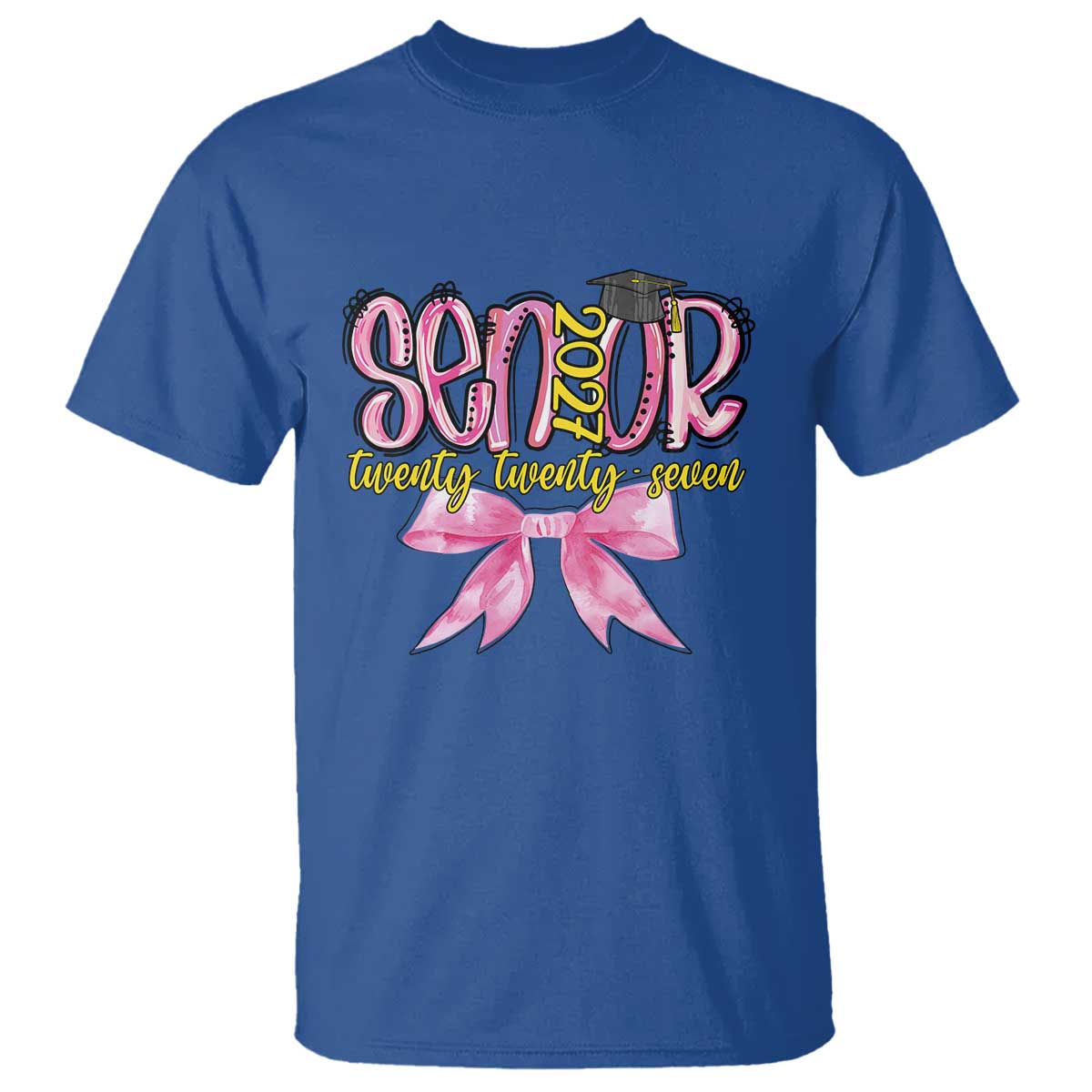 Funny Senior EST 2027 Graduation T Shirt Twenty Twenty Seven Pink Bow TS11 Royal Blue Print Your Wear