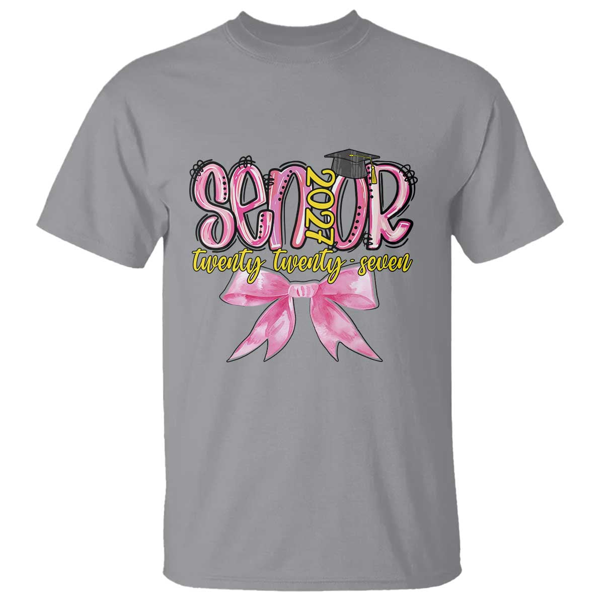 Funny Senior EST 2027 Graduation T Shirt Twenty Twenty Seven Pink Bow TS11 Sport Gray Print Your Wear