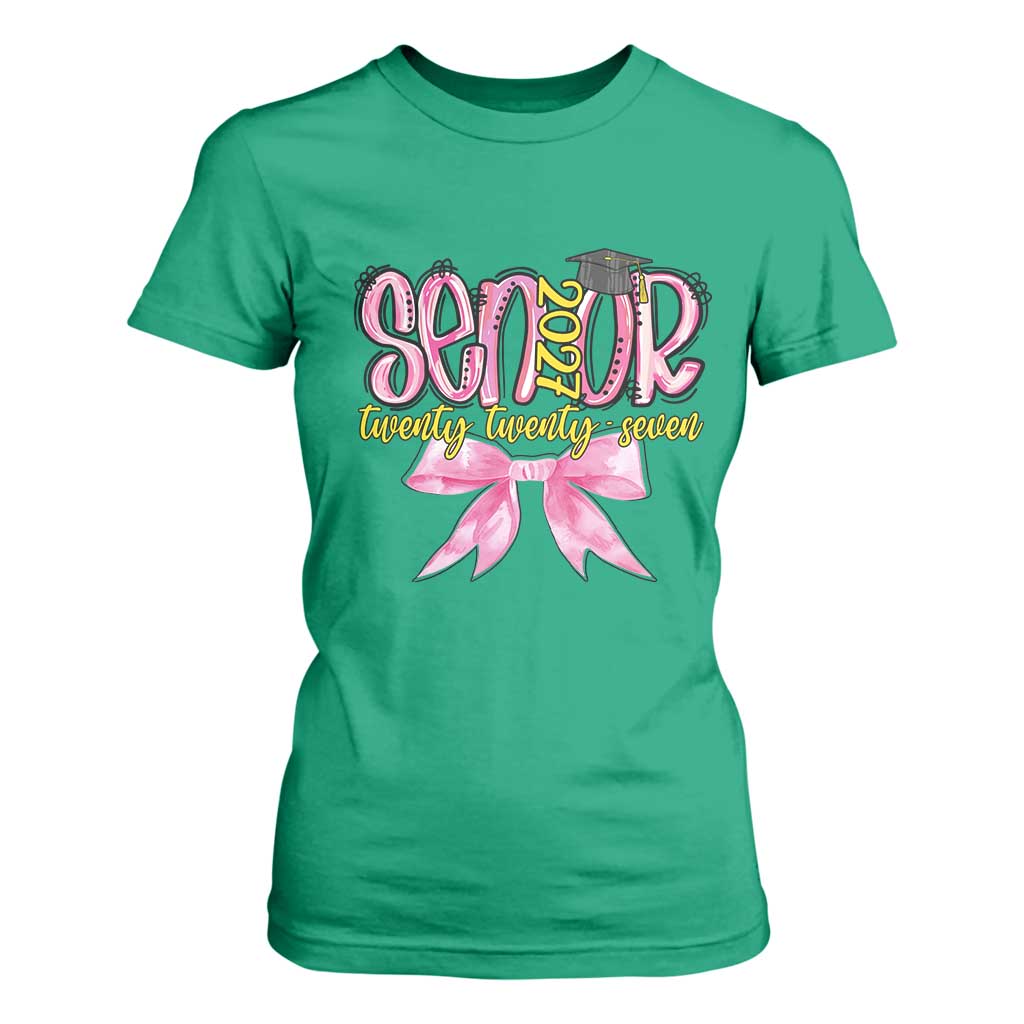 Funny Senior EST 2027 Graduation T Shirt For Women Twenty Twenty Seven Pink Bow TS11 Irish Green Print Your Wear