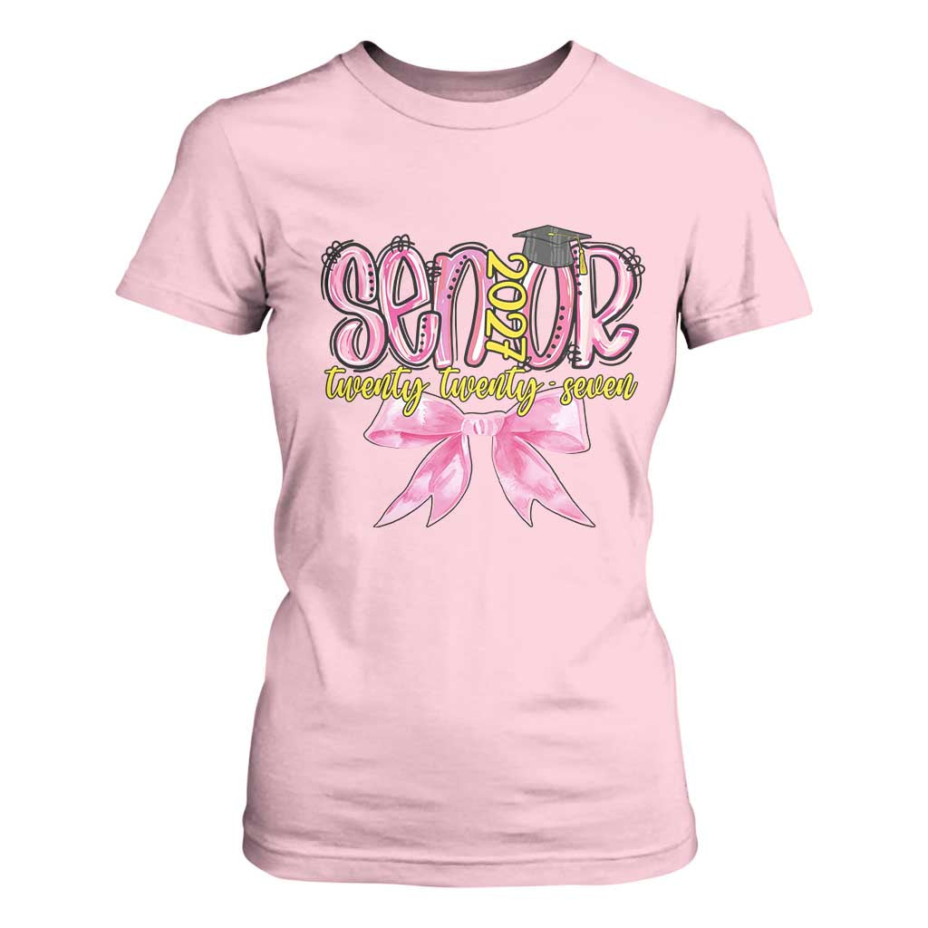 Funny Senior EST 2027 Graduation T Shirt For Women Twenty Twenty Seven Pink Bow TS11 Light Pink Print Your Wear