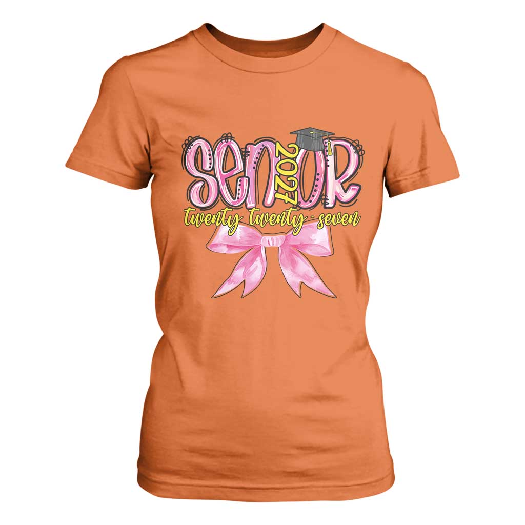 Funny Senior EST 2027 Graduation T Shirt For Women Twenty Twenty Seven Pink Bow TS11 Orange Print Your Wear