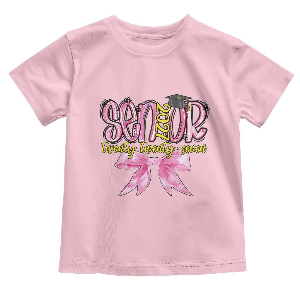 Funny Senior EST 2027 Graduation Toddler T Shirt Twenty Twenty Seven Pink Bow TS11 Light Pink Print Your Wear