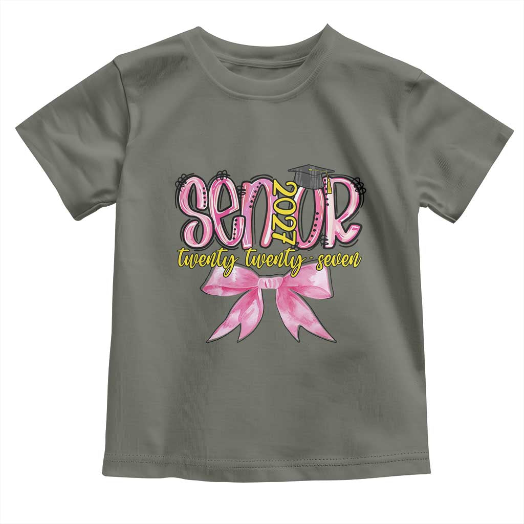 Funny Senior EST 2027 Graduation Toddler T Shirt Twenty Twenty Seven Pink Bow TS11 Military Green Print Your Wear