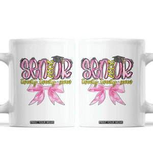Funny Senior EST 2027 Graduation Coffee Mug Twenty Twenty Seven Pink Bow