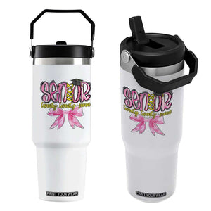 Funny Senior EST 2027 Graduation Flip Straw Tumbler Twenty Twenty Seven Pink Bow