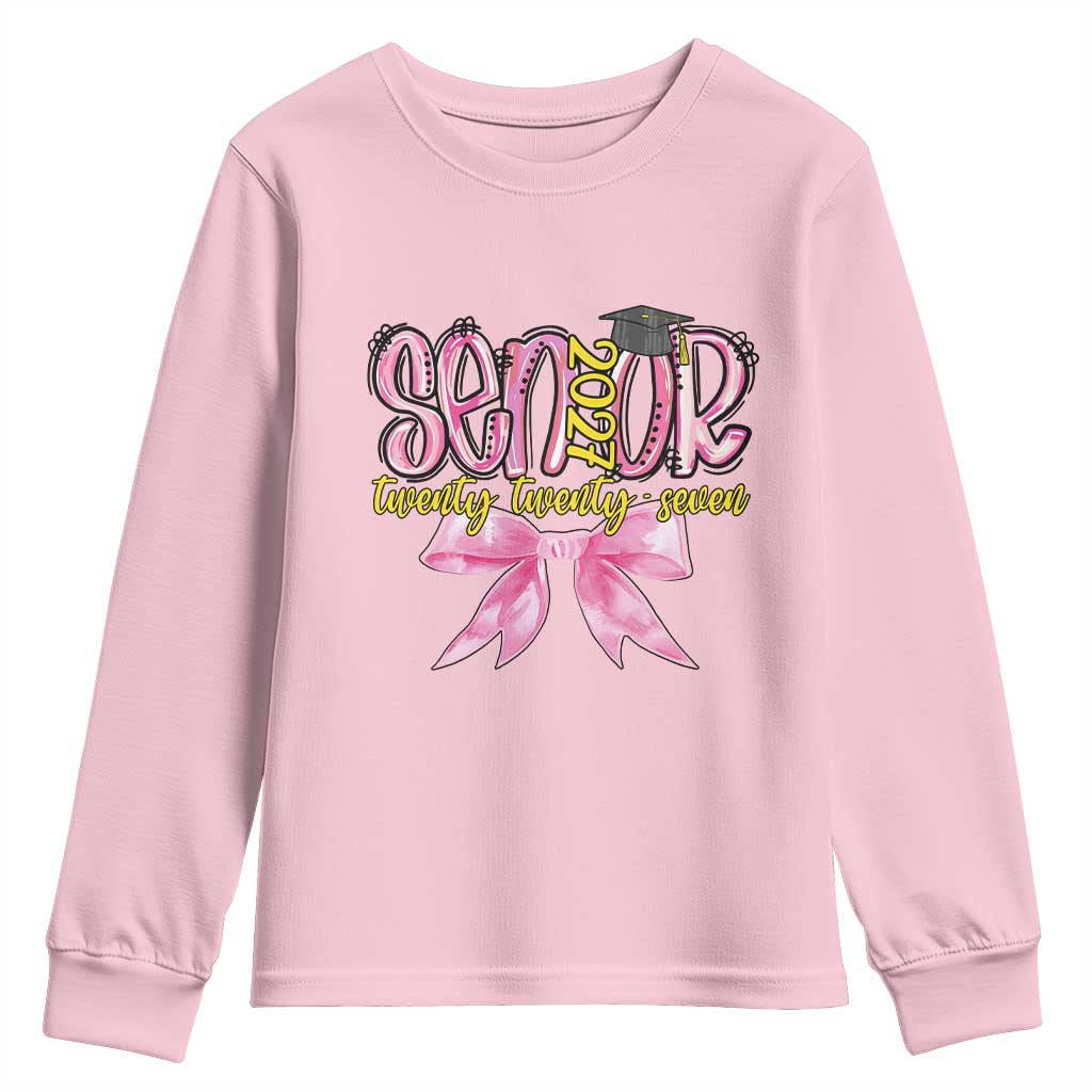 Funny Senior EST 2027 Graduation Youth Sweatshirt Twenty Twenty Seven Pink Bow TS11 Light Pink Print Your Wear