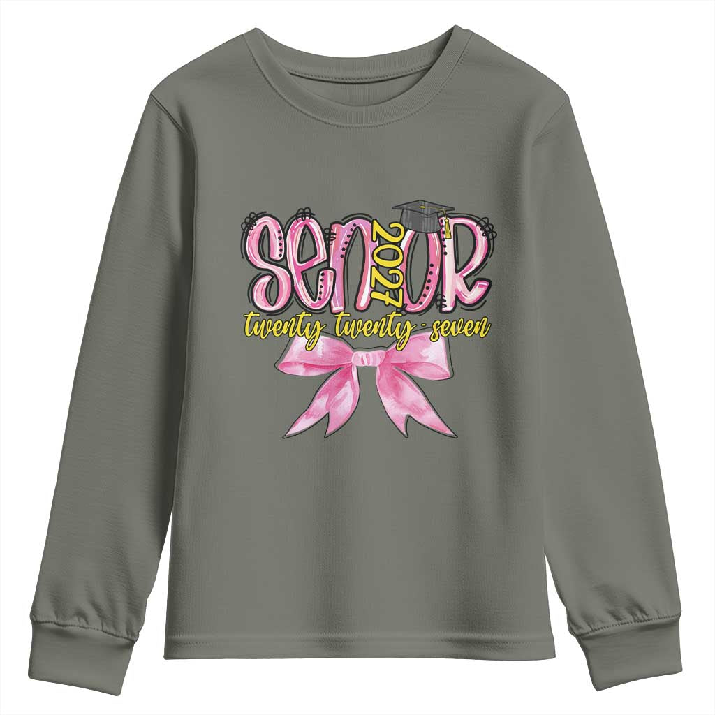 Funny Senior EST 2027 Graduation Youth Sweatshirt Twenty Twenty Seven Pink Bow TS11 Military Green Print Your Wear