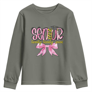Funny Senior EST 2027 Graduation Youth Sweatshirt Twenty Twenty Seven Pink Bow TS11 Military Green Print Your Wear