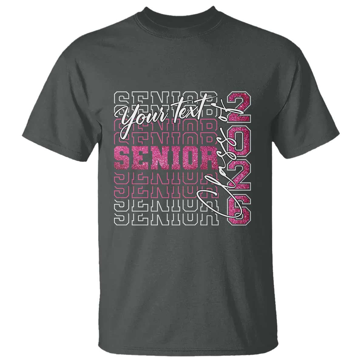 Personalized Senior 2026 T Shirt Custom Text Class Of 2026 Graduation Glitter Print TS11 Dark Heather Print Your Wear