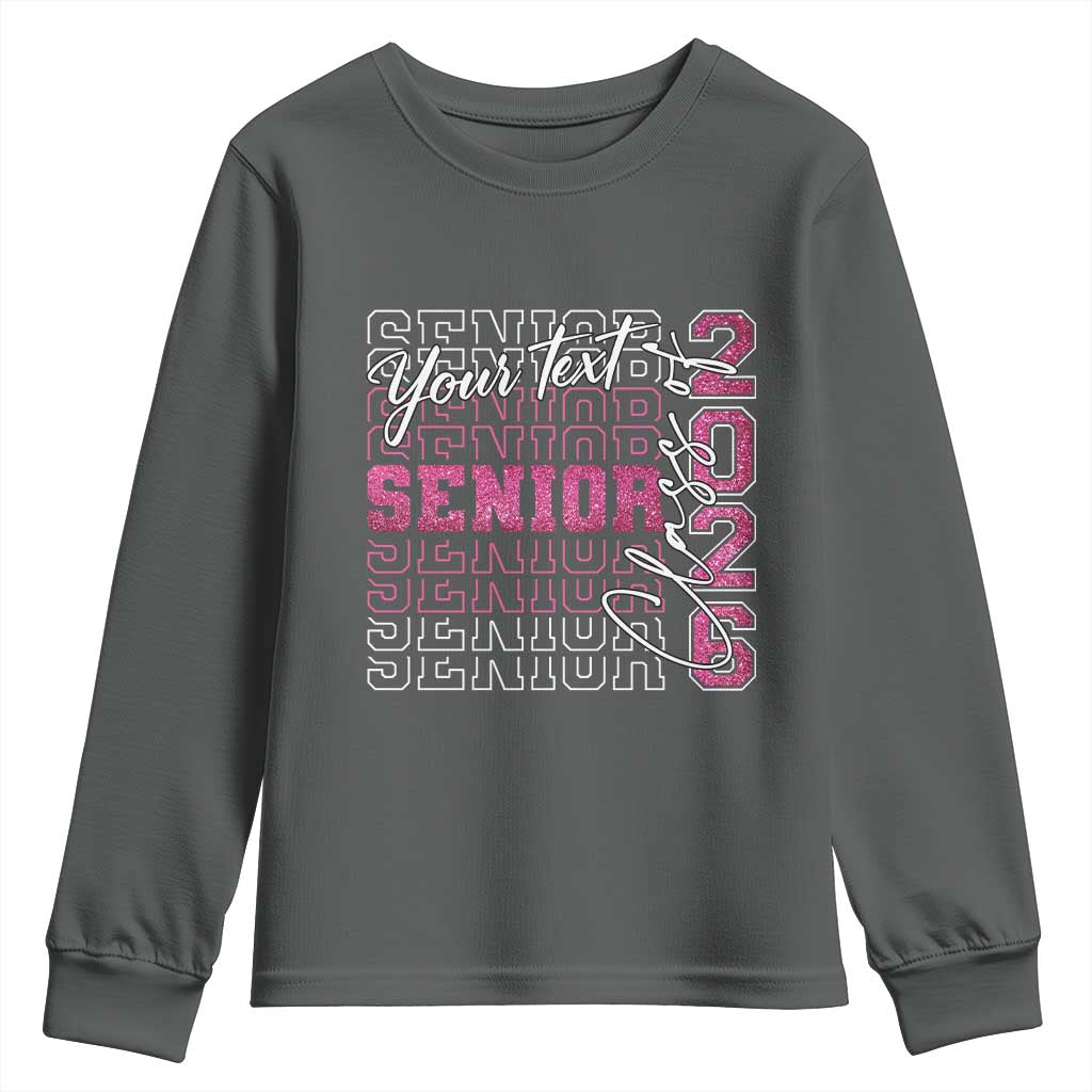 Personalized Senior 2026 Youth Sweatshirt Custom Text Class Of 2026 Graduation Glitter Print TS11 Dark Heather Print Your Wear