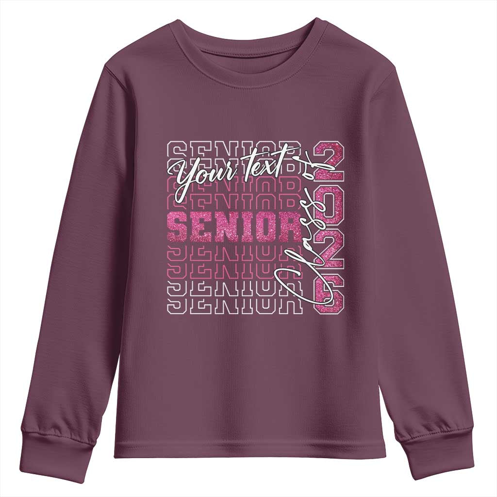 Personalized Senior 2026 Youth Sweatshirt Custom Text Class Of 2026 Graduation Glitter Print TS11 Maroon Print Your Wear