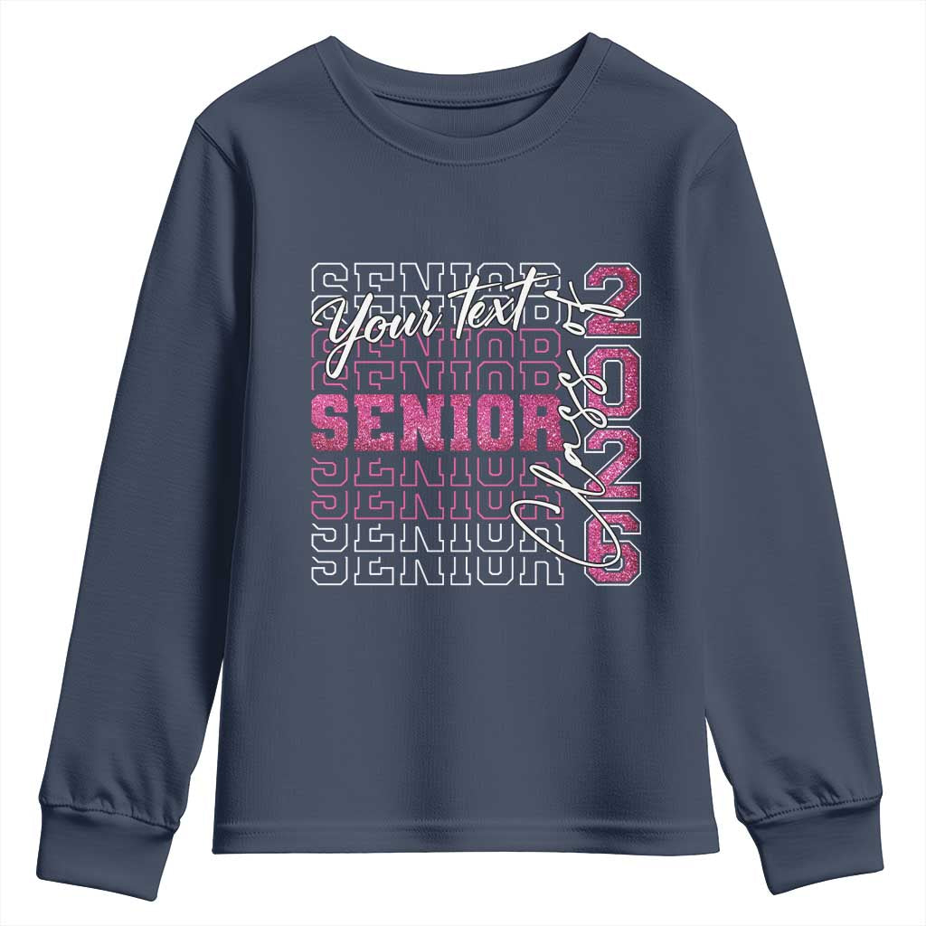 Personalized Senior 2026 Youth Sweatshirt Custom Text Class Of 2026 Graduation Glitter Print TS11 Navy Print Your Wear