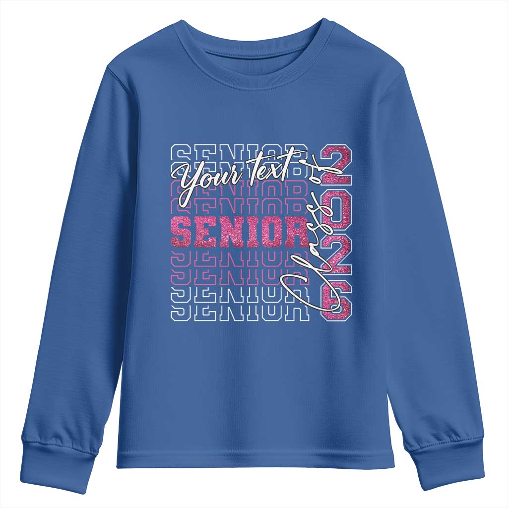 Personalized Senior 2026 Youth Sweatshirt Custom Text Class Of 2026 Graduation Glitter Print TS11 Royal Blue Print Your Wear