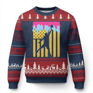 Basketball Ice Cream Drip American Flag Youth Players Ugly Christmas Sweater TS11 Navy Red Print Your Wear