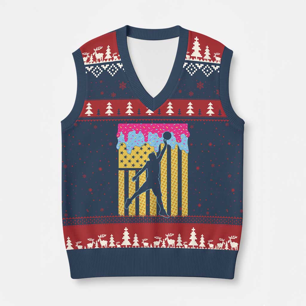 Basketball Ice Cream Drip American Flag Youth Players V-Neck Knit Sweater Vest TS11 Navy Red Print Your Wear