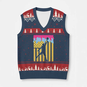 Basketball Ice Cream Drip American Flag Youth Players V-Neck Knit Sweater Vest TS11 Navy Red Print Your Wear