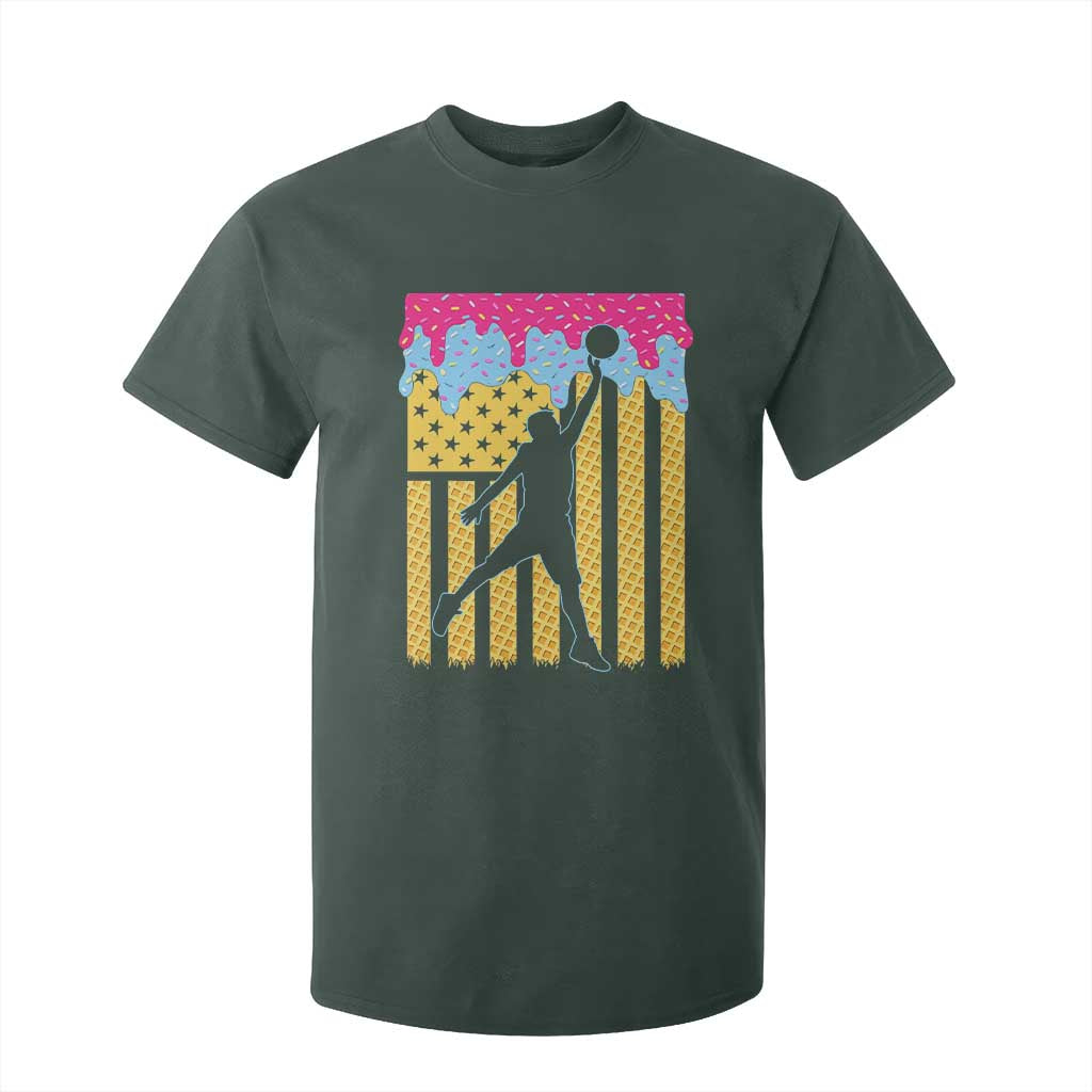 Basketball Ice Cream Drip American Flag Youth Players T Shirt For Kid TS11 Dark Forest Green Print Your Wear