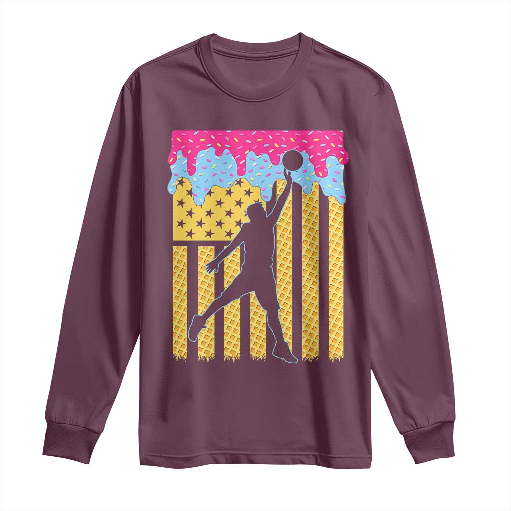 Basketball Ice Cream Drip American Flag Youth Players Long Sleeve Shirt TS11 Maroon Print Your Wear