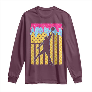 Basketball Ice Cream Drip American Flag Youth Players Long Sleeve Shirt TS11 Maroon Print Your Wear