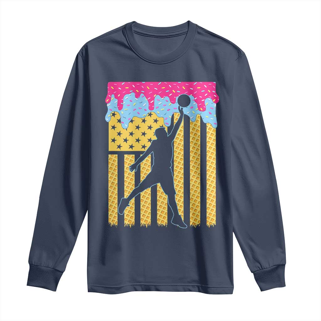 Basketball Ice Cream Drip American Flag Youth Players Long Sleeve Shirt TS11 Navy Print Your Wear