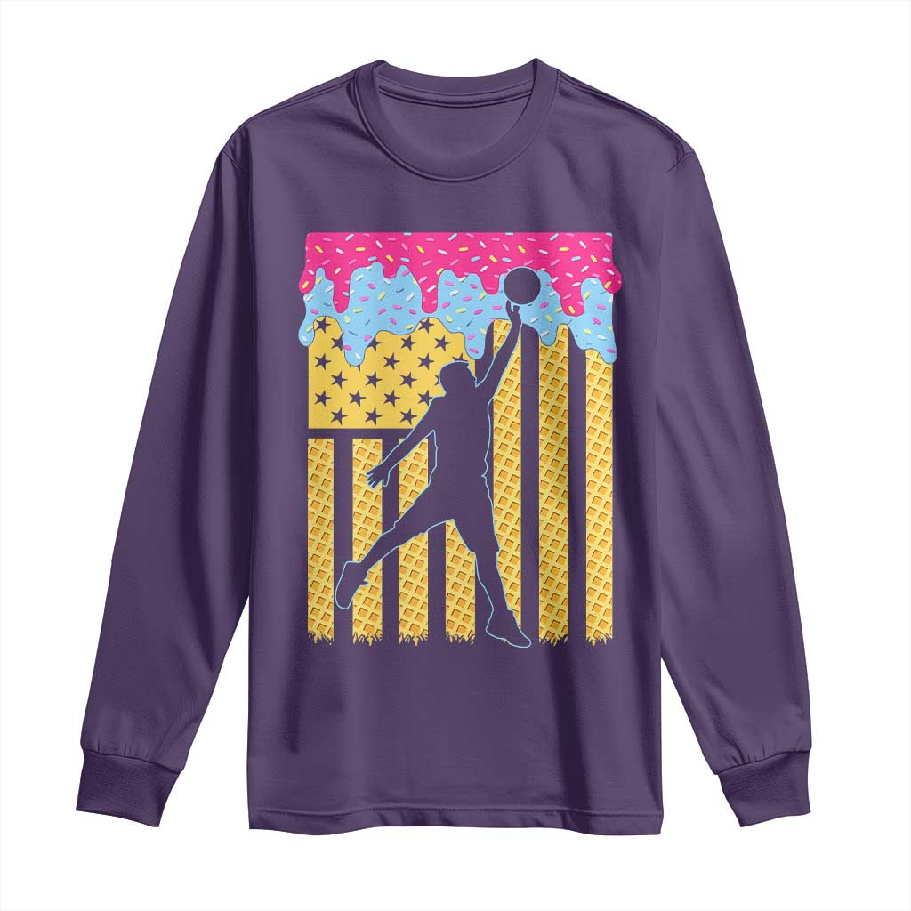 Basketball Ice Cream Drip American Flag Youth Players Long Sleeve Shirt TS11 Purple Print Your Wear