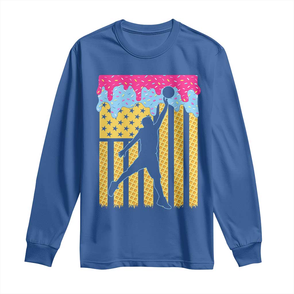 Basketball Ice Cream Drip American Flag Youth Players Long Sleeve Shirt TS11 Royal Blue Print Your Wear