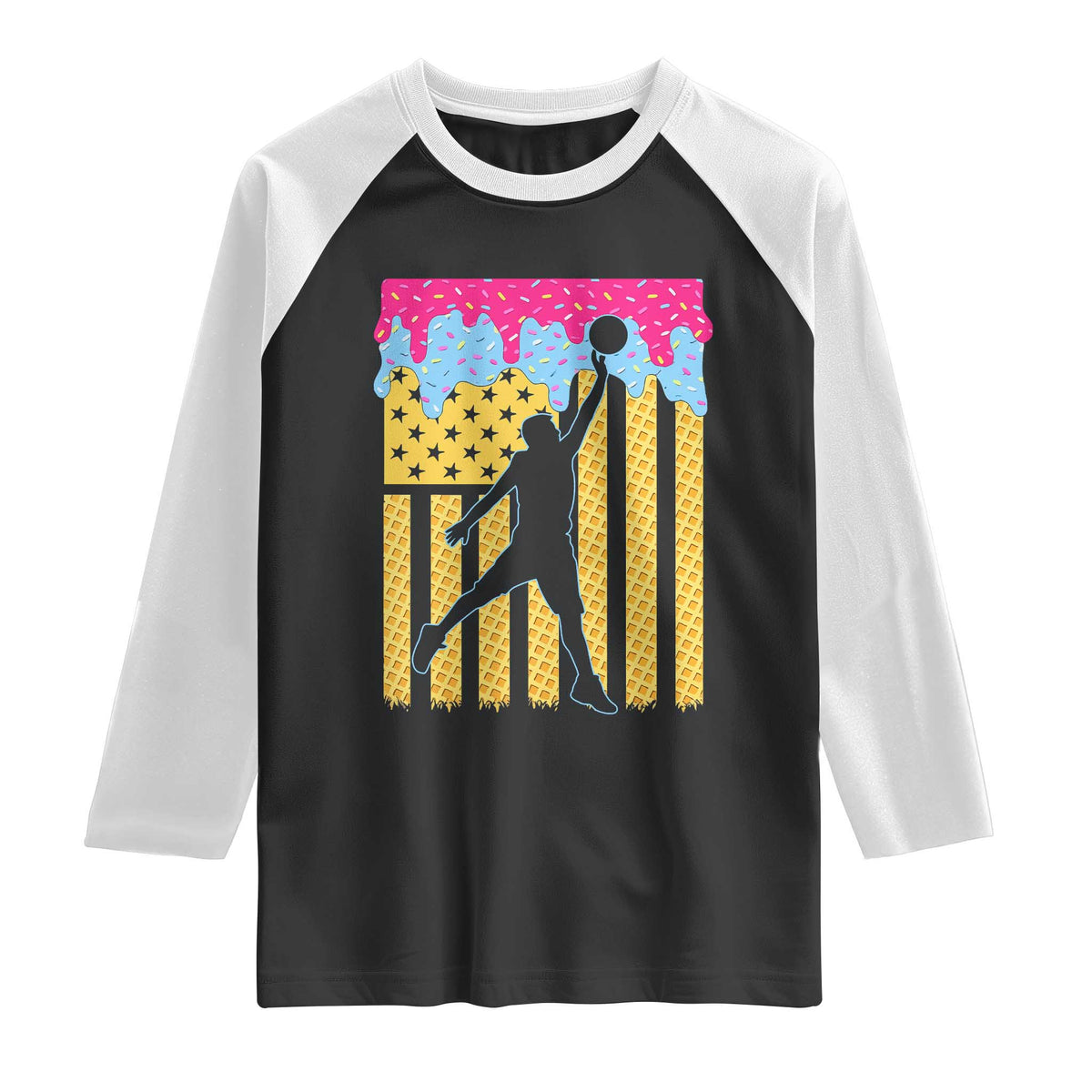 Basketball Ice Cream Drip American Flag Youth Players Raglan Shirt TS11 Black White Print Your Wear