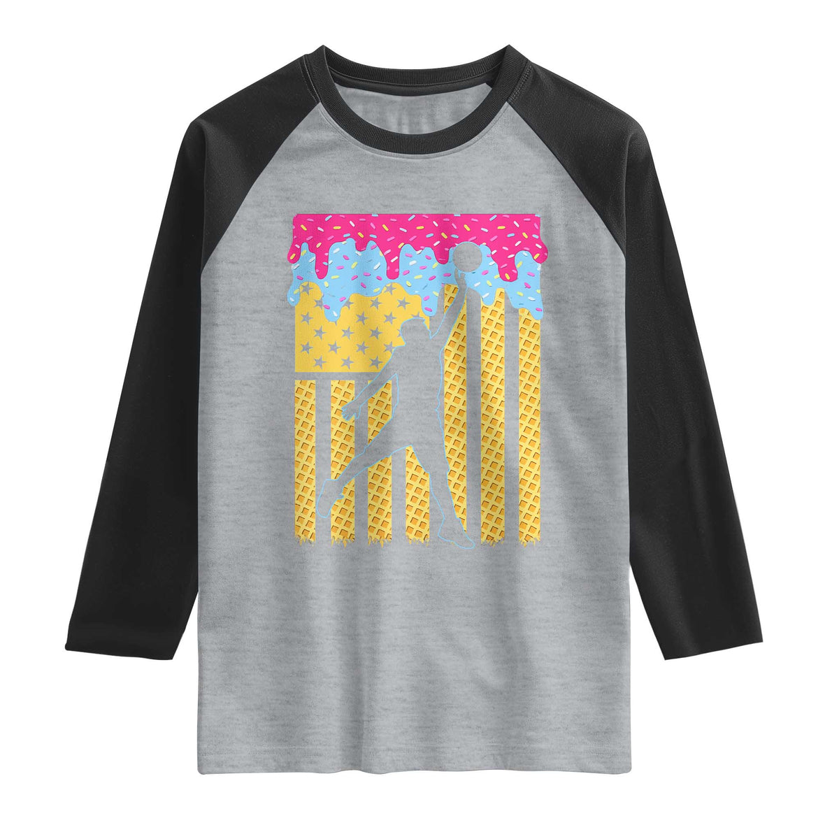 Basketball Ice Cream Drip American Flag Youth Players Raglan Shirt TS11 Heather Gray Black Print Your Wear