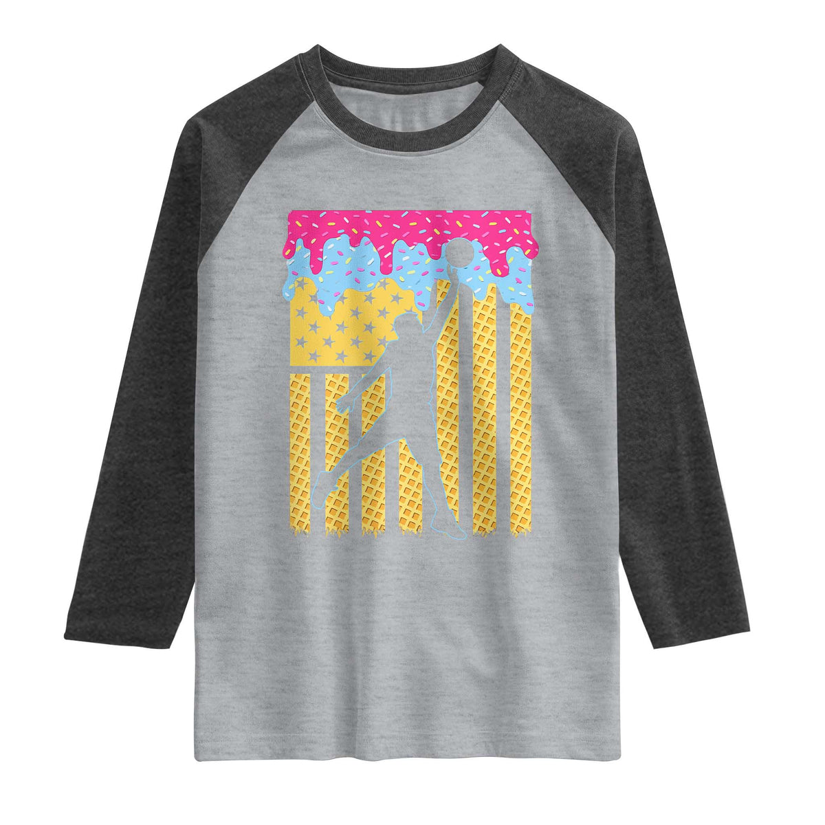 Basketball Ice Cream Drip American Flag Youth Players Raglan Shirt TS11 Heather Gray Heather Charcoal Print Your Wear