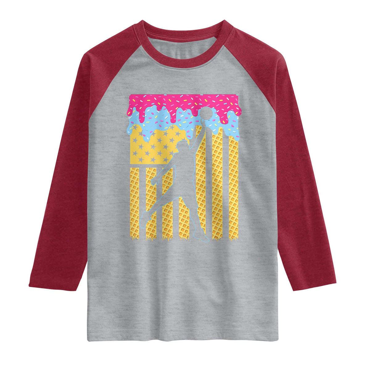 Basketball Ice Cream Drip American Flag Youth Players Raglan Shirt TS11 Heather Gray Heather Red Print Your Wear