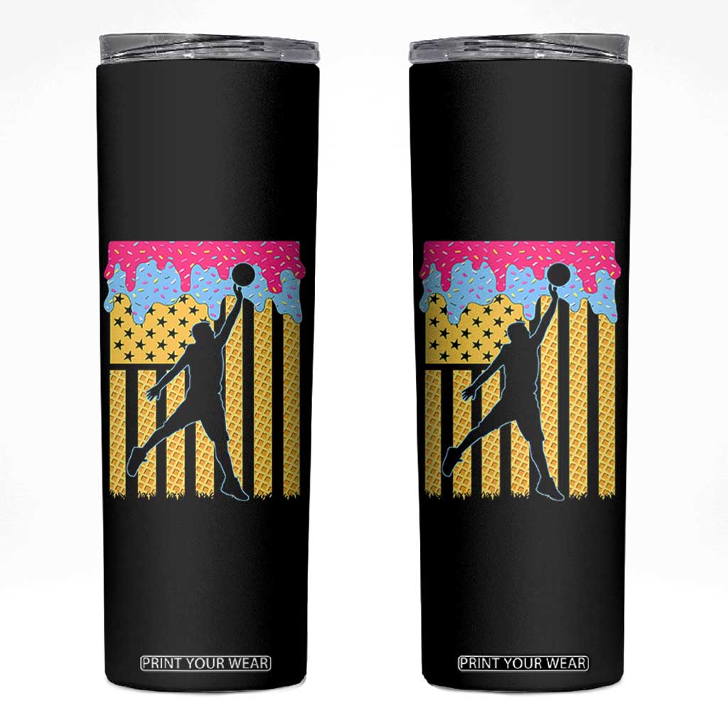 Basketball Ice Cream Drip American Flag Youth Players Skinny Tumbler TS11 Black Print Your Wear
