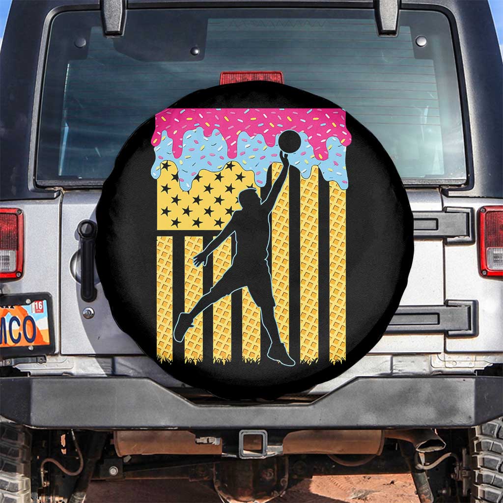 Basketball Ice Cream Drip American Flag Youth Players Spare Tire Cover TS11 No hole Black Print Your Wear