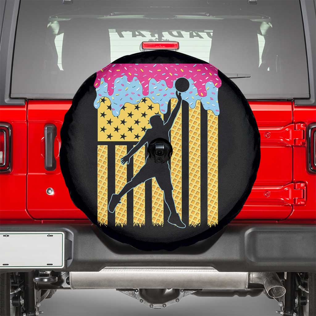 Basketball Ice Cream Drip American Flag Youth Players Spare Tire Cover TS11 Black Print Your Wear