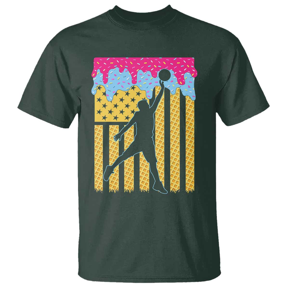 Basketball Ice Cream Drip American Flag Youth Players T Shirt TS11 Dark Forest Green Print Your Wear