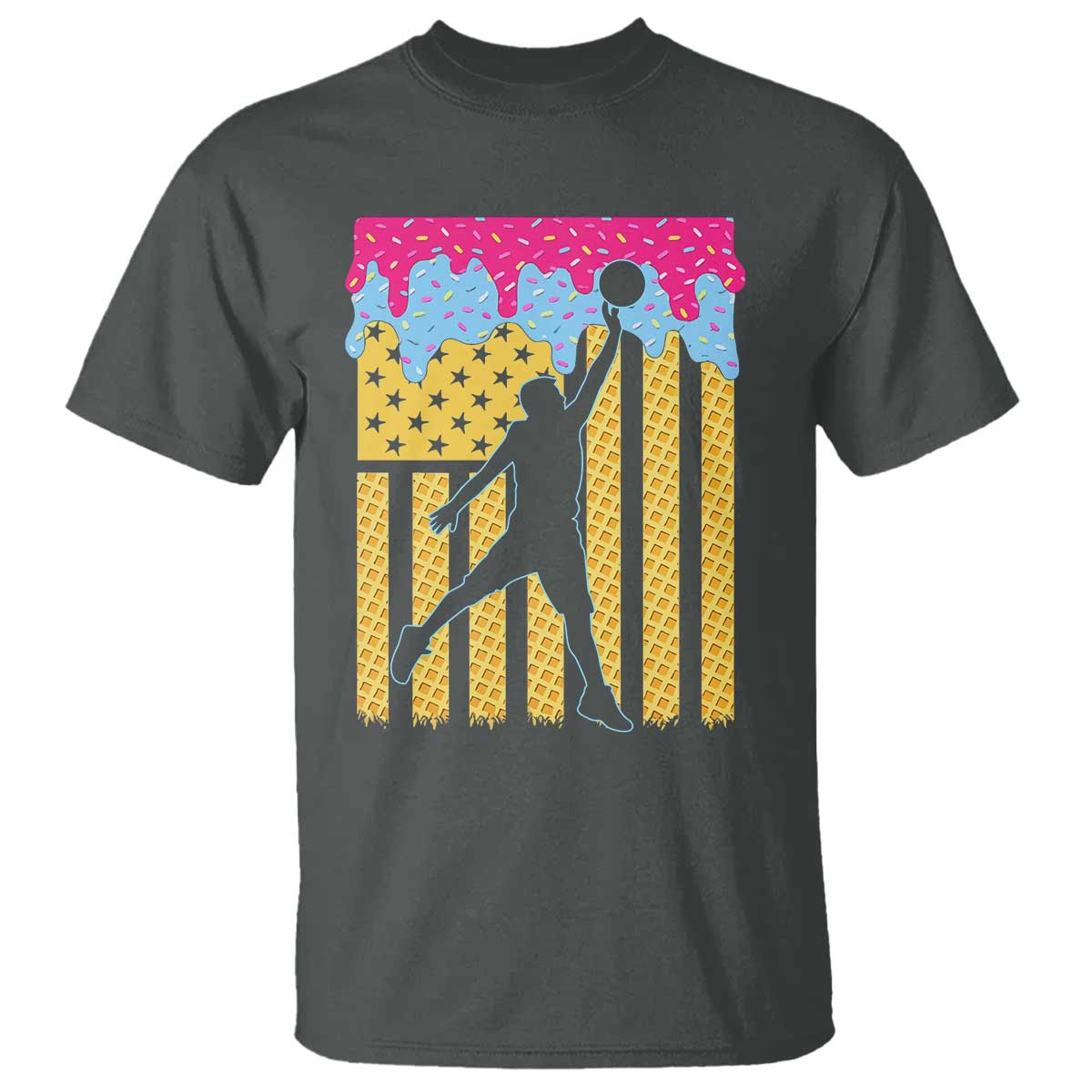Basketball Ice Cream Drip American Flag Youth Players T Shirt TS11 Dark Heather Print Your Wear