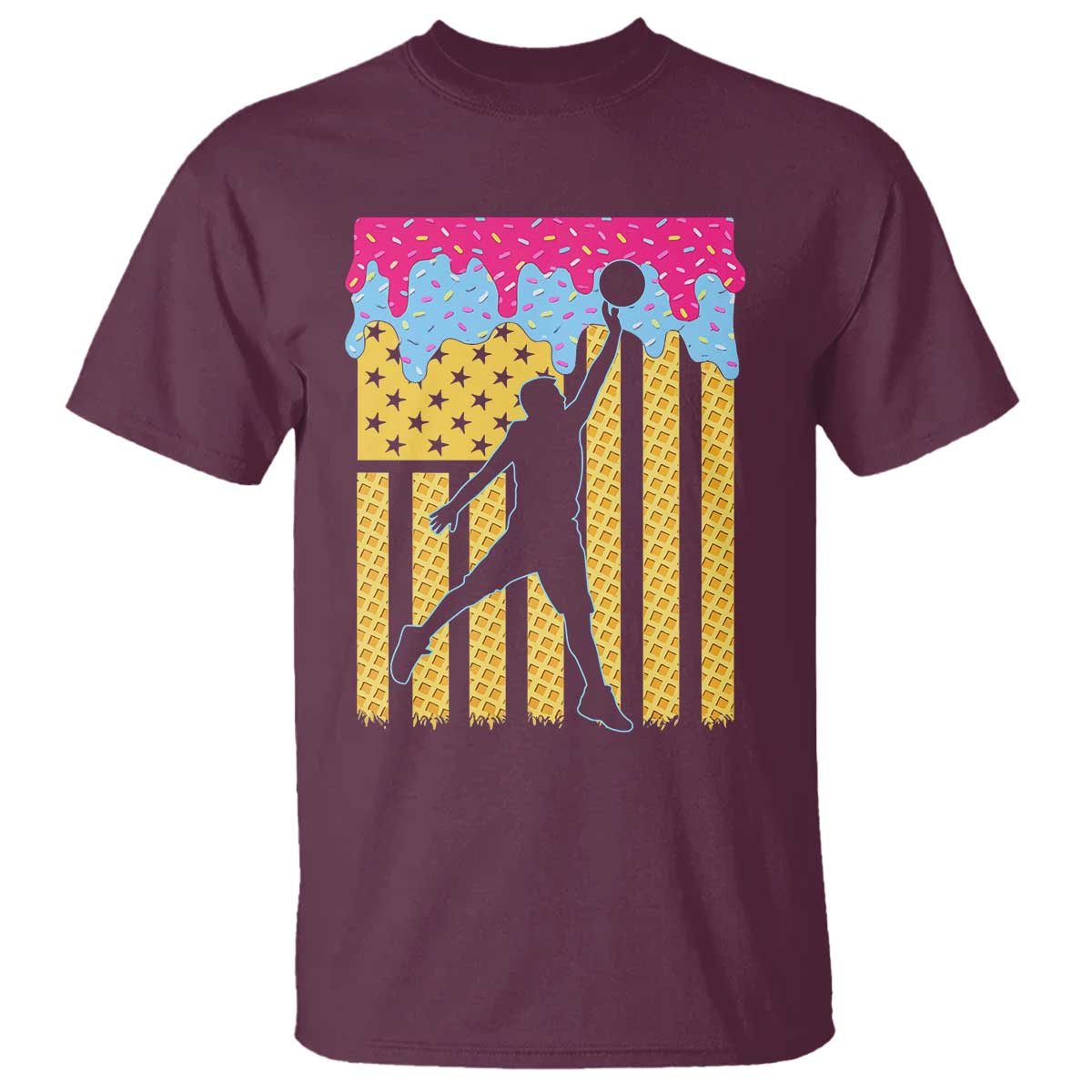 Basketball Ice Cream Drip American Flag Youth Players T Shirt TS11 Maroon Print Your Wear