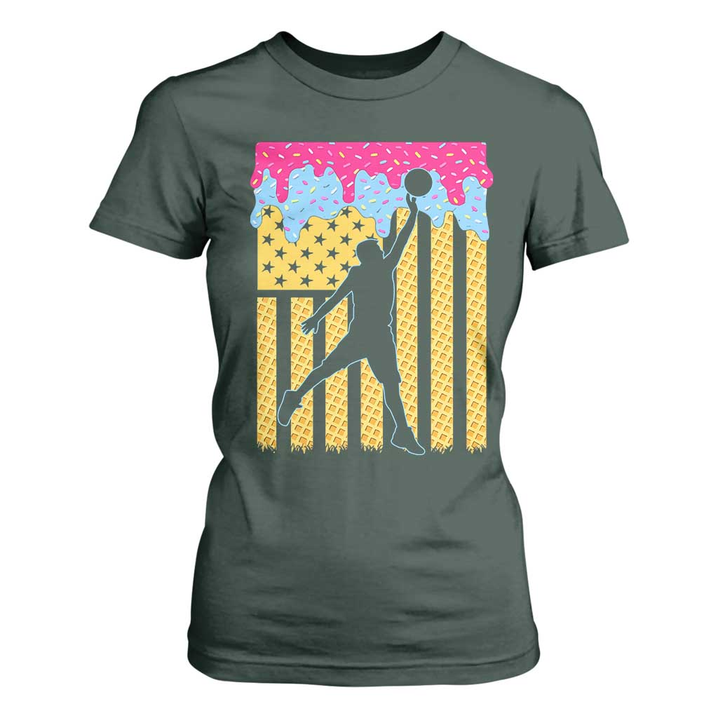 Basketball Ice Cream Drip American Flag Youth Players T Shirt For Women TS11 Dark Forest Green Print Your Wear