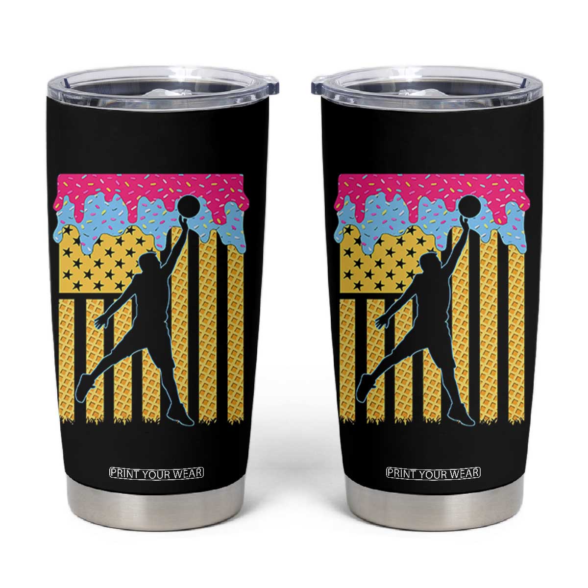 Basketball Ice Cream Drip American Flag Youth Players Tumbler Cup TS11 Black Print Your Wear