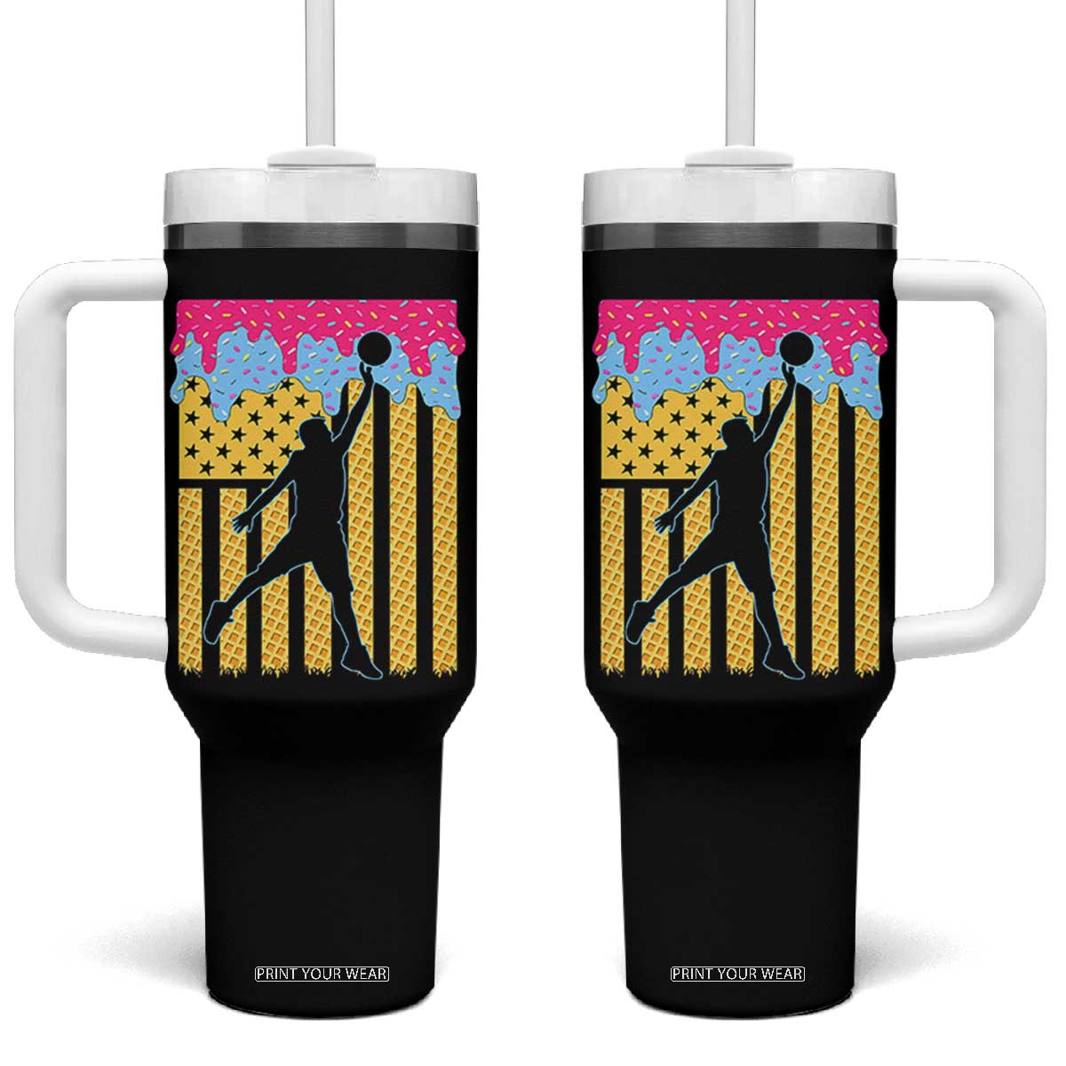 Basketball Ice Cream Drip American Flag Youth Players Tumbler With Handle TS11 One Size: 40 oz Black Print Your Wear