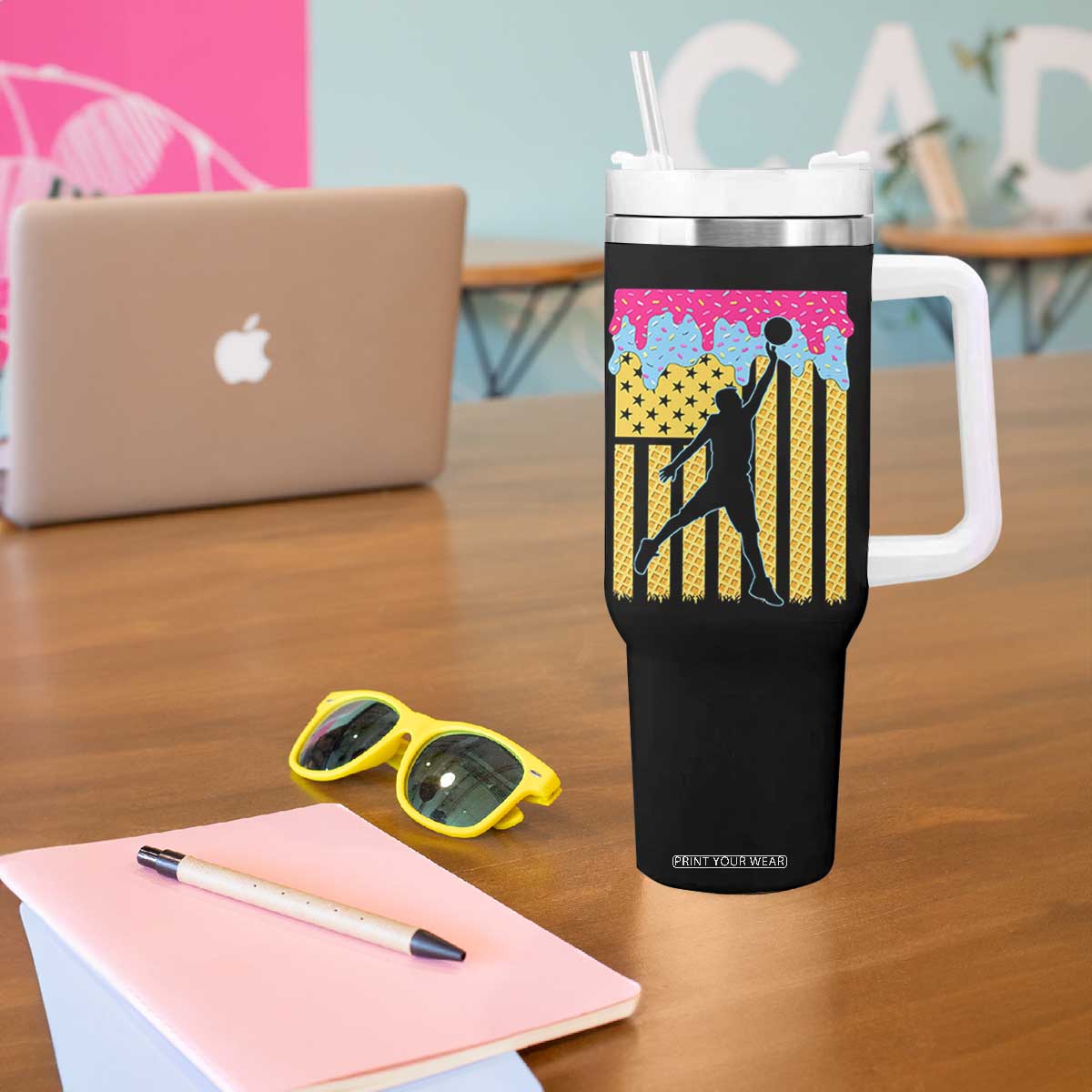Basketball Ice Cream Drip American Flag Youth Players Tumbler With Handle TS11 Print Your Wear