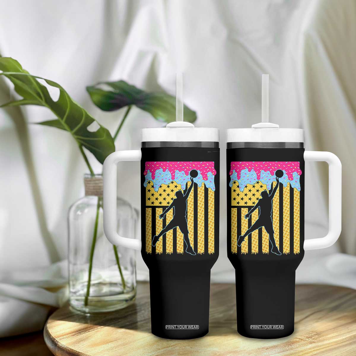 Basketball Ice Cream Drip American Flag Youth Players Tumbler With Handle TS11 Print Your Wear