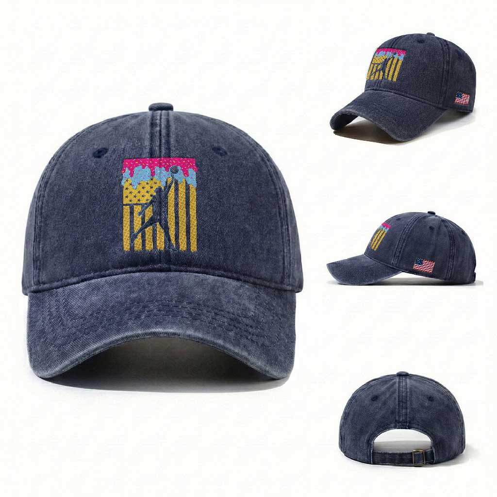 Basketball Ice Cream Drip American Flag Youth Players Washed Cotton Baseball Cap TS11 Washed Cap Universal Fit Navy Print Your Wear