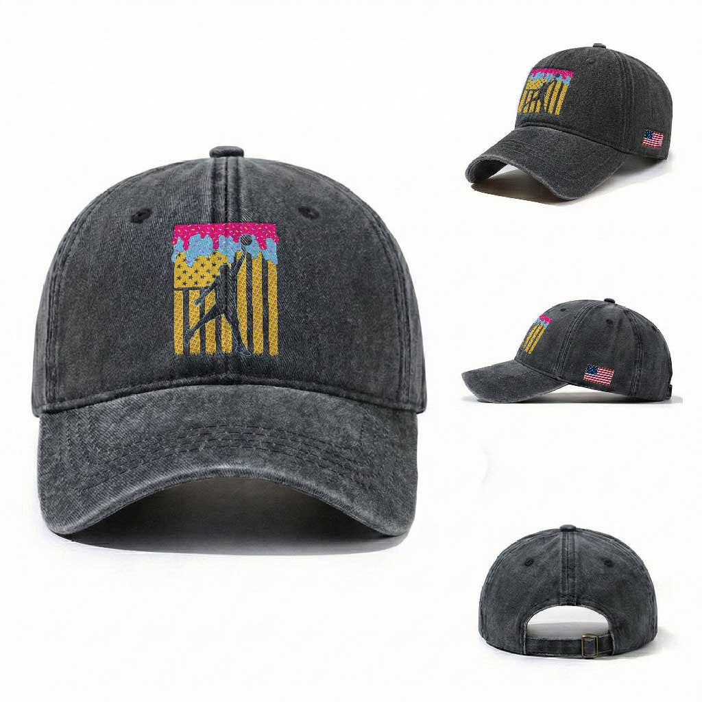 Basketball Ice Cream Drip American Flag Youth Players Washed Cotton Baseball Cap TS11 Washed Cap Universal Fit Dark Gray Print Your Wear