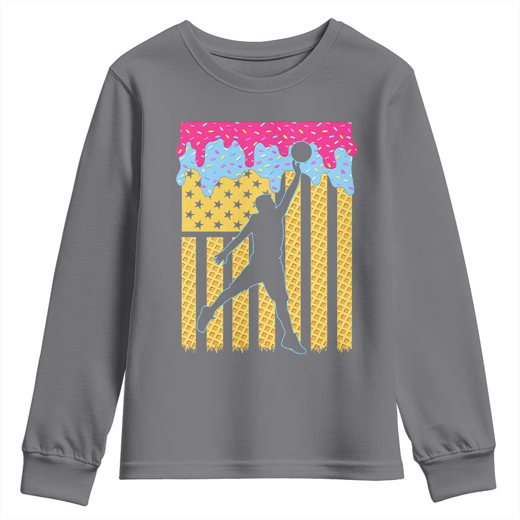 Basketball Ice Cream Drip American Flag Youth Players Youth Sweatshirt TS11 Charcoal Print Your Wear