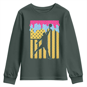 Basketball Ice Cream Drip American Flag Youth Players Youth Sweatshirt TS11 Dark Forest Green Print Your Wear