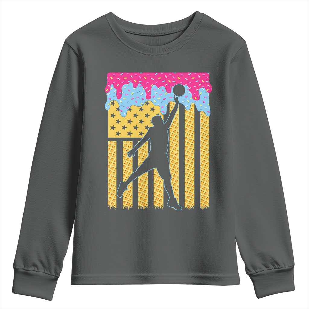 Basketball Ice Cream Drip American Flag Youth Players Youth Sweatshirt TS11 Dark Heather Print Your Wear