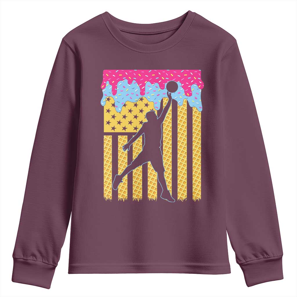 Basketball Ice Cream Drip American Flag Youth Players Youth Sweatshirt TS11 Maroon Print Your Wear