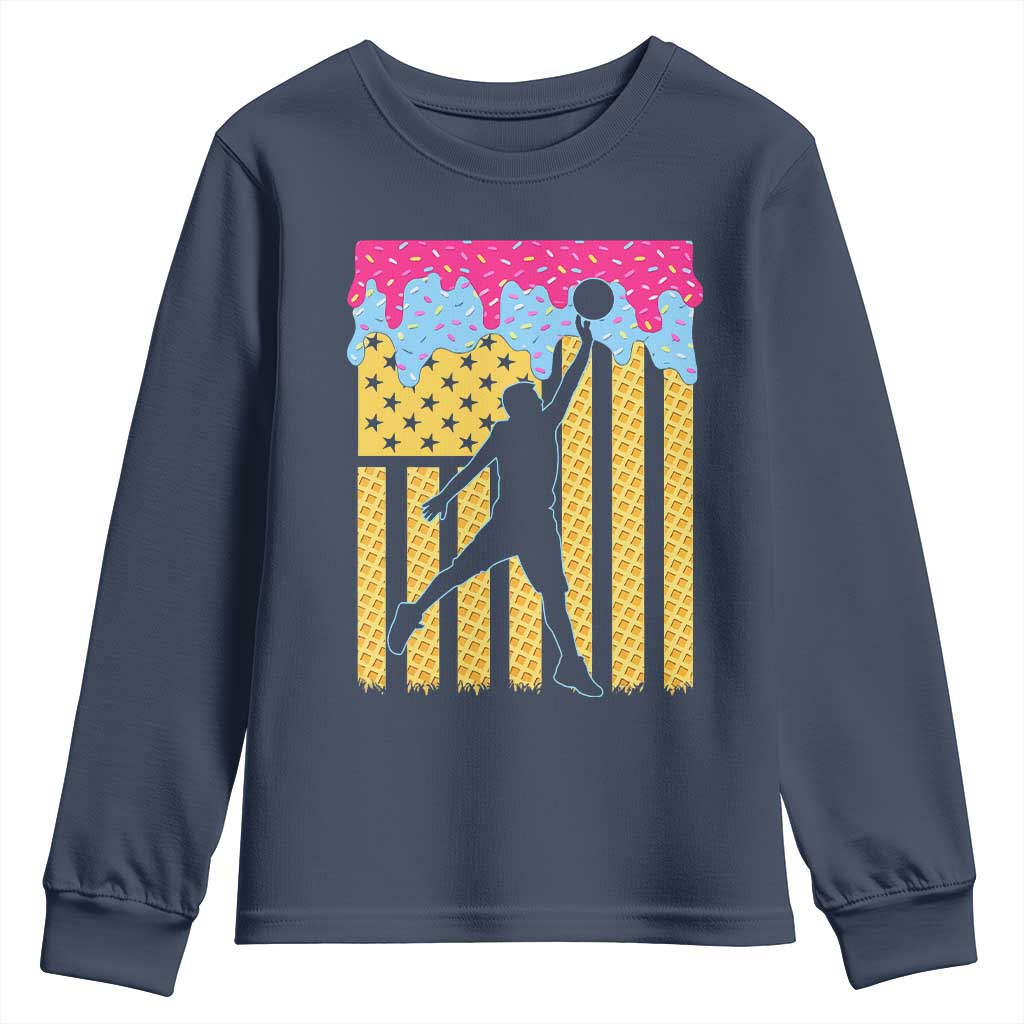 Basketball Ice Cream Drip American Flag Youth Players Youth Sweatshirt TS11 Navy Print Your Wear