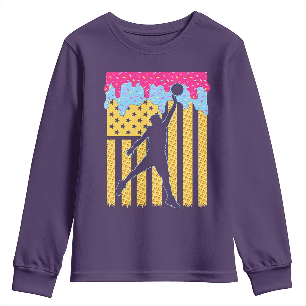 Basketball Ice Cream Drip American Flag Youth Players Youth Sweatshirt TS11 Purple Print Your Wear